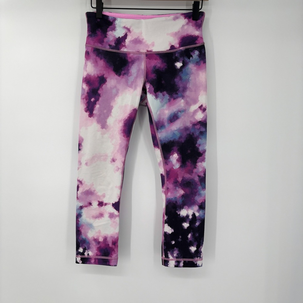 Lululemon‎ Wunder Under Crop Purple Pink Abstract Watercolor Leggings Size 6